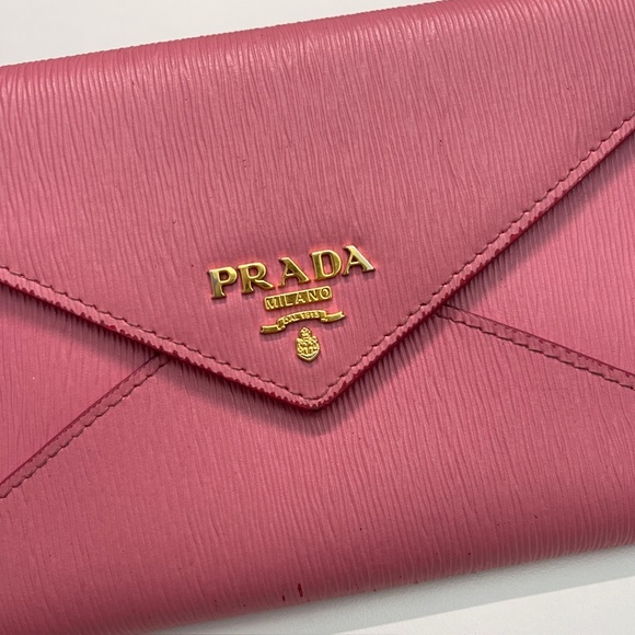 PRADA pink leather Saffiano metal Vitello Move envelope wallet clutch bag - Picture 2 of 16